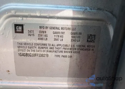 2015 Buick Lacrosse Leather from USA, damaged, VIN 1G4GB5G38FF338219